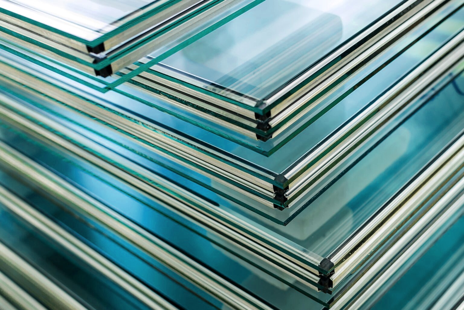 Stacked float glass sheets, clear and low-iron