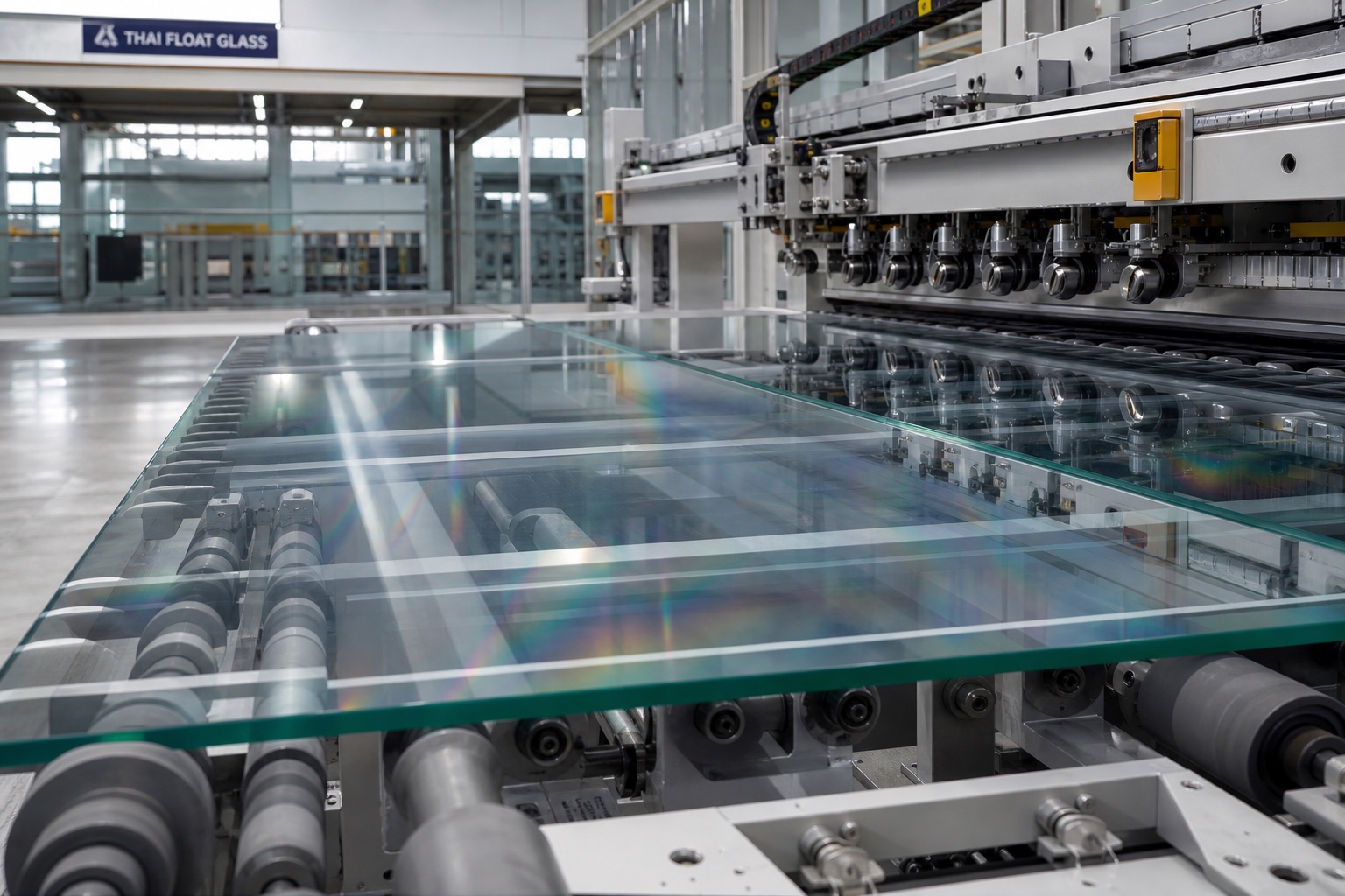 Low-iron tempered solar PV glass on production line